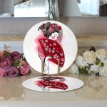 - Supla2li-5813-Gorsel3 - Realhomes Realhomes Kırmızı Yelpazeli Şaman Japon Kadın Motifli Modern 2'li Yuvarlak Servis Altlığı - Supla Realhomes