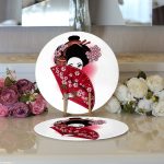 - Supla2li-5814-Gorsel3 - Realhomes Realhomes Kırmızı Yelpazeli Şaman Japon Kadın Dijital Baskılı Modern 2'li Yuvarlak Servis Altlığı - Supla Realhomes