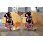 - Supla2li-5815-Gorsel2 - Realhomes Realhomes Etnik Desen Zeminli Siyahi Kadın Motifli Modern 2'li Yuvarlak Servis Altlığı - Supla Realhomes