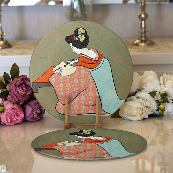 Realhomes Kahverengi Dijital Baskılı Modern 2'li Yuvarlak Servis Altlığı - Supla Realhomes