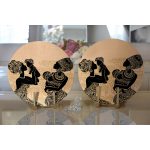 Realhomes Etnik Desen Zeminli Bebekli Afrika Kadın Motifli Modern 2'li Yuvarlak Servis Altlığı - Supla Realhomes