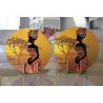 - Supla2li-5824-Gorsel2 - Realhomes  Realhomes Güneşin Batışındaki Ağaç Zeminli Afrika Kadın Motifli Modern 2'li Yuvarlak Servis Altlığı - Supla Realhomes