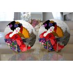 Realhomes Etnik Desen Zeminli Sarı Yelpazeli Japon Kadın Motifli Modern 2'li Yuvarlak Servis Altlığı - Supla Realhomes