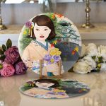 - Supla2li-5834-Gorsel1 - Realhomes Realhomes Japon Kültürü Zeminli Gül Tutan Japon Kadın Modern 2'li Yuvarlak Servis Altlığı - Supla Realhomes