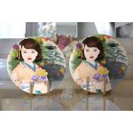 - Supla2li-5834-Gorsel2 - Realhomes Realhomes Japon Kültürü Zeminli Gül Tutan Japon Kadın Modern 2'li Yuvarlak Servis Altlığı - Supla Realhomes