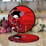 Realhomes Kırmızı Yelpazeli Şaman Japan Kadın Dijital Baskılı Modern 2'li Yuvarlak Servis Altlığı - Supla Realhomes