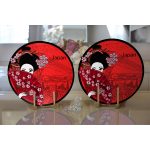 Realhomes Kırmızı Yelpazeli Şaman Japan Kadın Dijital Baskılı Modern 2'li Yuvarlak Servis Altlığı - Supla Realhomes