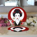 Realhomes Suşi Yiyen Japon Kız Motifli Modern 2'li Yuvarlak Servis Altlığı - Supla Realhomes