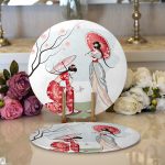 Realhomes Dal Detaylı Şemsiyeli Japon Kızlar Modern 2'li Yuvarlak Servis Altlığı - Supla Realhomes