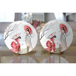 Realhomes Dal Detaylı Şemsiyeli Japon Kızlar Modern 2'li Yuvarlak Servis Altlığı - Supla Realhomes