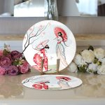 Realhomes Dal Detaylı Şemsiyeli Japon Kızlar Modern 2'li Yuvarlak Servis Altlığı - Supla Realhomes