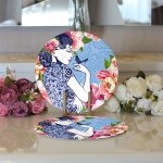 Realhomes Kuş ve Gül Detaylı Kadın Motifli Modern 2'li Yuvarlak Servis Altlığı - Supla Realhomes