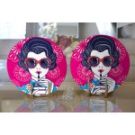 - Supla2li-5849-Gorsel2 - Realhomes Realhomes Pembe Zeminde Havai Fişek Figürlü Gözlüklü Fashion Girl Modern 2'li Yuvarlak Servis Altlığı - Supla Realhomes