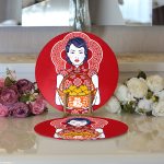 - Supla2li-5857-Gorsel3 - Realhomes Realhomes Meyve Sepetli Japon Kadın Desenli Modern 2'li Yuvarlak Servis Altlığı - Supla Realhomes