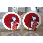 - Supla2li-5858-Gorsel2 - Realhomes  Realhomes Sırtında Kırmızı Şemsiyeli Japon Kadın Motifli Modern 2'li Yuvarlak Servis Altlığı - Supla Realhomes