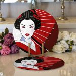 - Supla2li-5863-Gorsel1 - Realhomes Realhomes Kırmızı Temalı Japon Kadın Motifli Modern 2'li Yuvarlak Servis Altlığı - Supla Realhomes