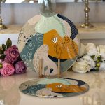 Realhomes Pembe Zeminli Çiçek Detaylı Özel Tasarım Modern 2'li Yuvarlak Servis Altlığı - Supla Realhomes