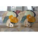 Realhomes Pembe Zeminli Çiçek Detaylı Özel Tasarım Modern 2'li Yuvarlak Servis Altlığı - Supla Realhomes