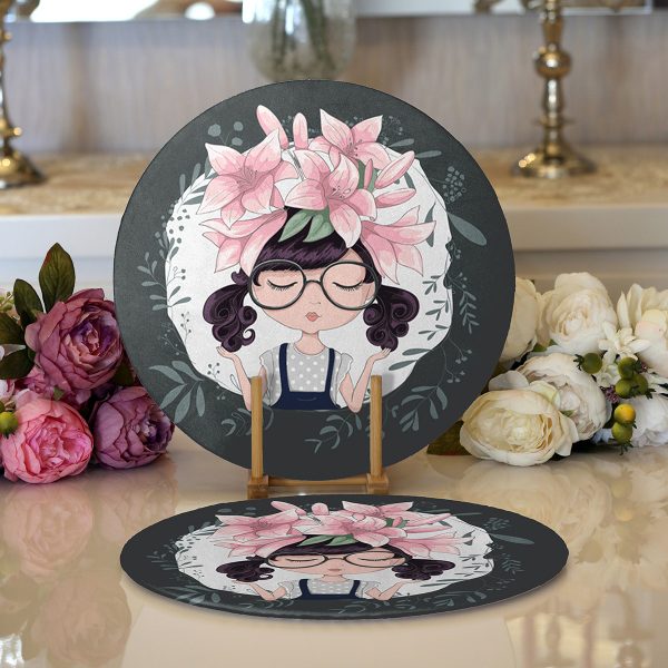 - Supla2li-590-Gorsel1 - Realhomes  Realhomes Beyaz Zeminli Ekoseli Kumaş Desenli Dijital Baskılı Modern 2'li Yuvarlak Servis Altlığı - Supla Realhomes