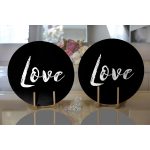 Realhomes Siyah Zeminde Love Yazılı Modern 2'li Yuvarlak Servis Altlığı - Supla Realhomes