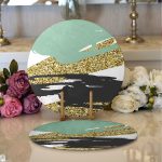 - Supla2li-7001-Gorsel1 - Realhomes Realhomes Gold Detaylı Modern Motifler Dijital Baskılı Modern 2'li Yuvarlak Servis Altlığı - Supla Realhomes