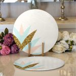 Realhomes Açık Krem Zeminli Pembe Mavi Gold Yapraklar Dijital Baskılı Modern 2'li Yuvarlak Servis Altlığı - Supla Realhomes