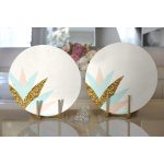 Realhomes Açık Krem Zeminli Pembe Mavi Gold Yapraklar Dijital Baskılı Modern 2'li Yuvarlak Servis Altlığı - Supla Realhomes