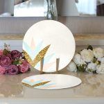 Realhomes Açık Krem Zeminli Pembe Mavi Gold Yapraklar Dijital Baskılı Modern 2'li Yuvarlak Servis Altlığı - Supla Realhomes