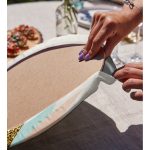 Realhomes Açık Krem Zeminli Pembe Mavi Gold Yapraklar Dijital Baskılı Modern 2'li Yuvarlak Servis Altlığı - Supla Realhomes