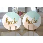 Realhomes Gold Hello Yazılı Modern Motifler Dijital Baskılı Modern 2'li Yuvarlak Servis Altlığı - Supla Realhomes