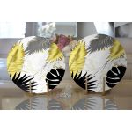 - Supla2li-7011-Gorsel2 - Realhomes Realhomes Mermer Zeminli Gold Ve Siyah Yapraklar Dijital Baskılı Modern 2'li Yuvarlak Servis Altlığı - Supla Realhomes