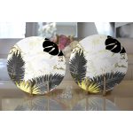 - Supla2li-7012-Gorsel2 - Realhomes Realhomes Mermer Zeminli Gold Ve Siyah Yapraklar Dijital Baskılı Modern 2'li Yuvarlak Servis Altlığı - Supla Realhomes