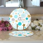 - Supla2li-7017-Gorsel3 - Realhomes Realhomes Beyaz Zeminde Mavi Puan Gold Yıldızlı Dijital Baskılı Modern 2'li Yuvarlak Servis Altlığı - Supla Realhomes