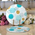 - Supla2li-7018-Gorsel1 - Realhomes Realhomes Beyaz Zeminde Mavi Gold Puanlı Dijital Baskılı Modern 2'li Yuvarlak Servis Altlığı - Supla Realhomes