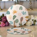 - Supla2li-7020-Gorsel1 - Realhomes Realhomes Ekru Zeminli Yaprak Motifler Dijital Baskılı Modern 2'li Yuvarlak Servis Altlığı - Supla Realhomes