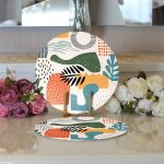 - Supla2li-7021-Gorsel3 - Realhomes Realhomes Ekru Zeminde Sanatsal Motifler Dijital Baskılı Modern 2'li Yuvarlak Servis Altlığı - Supla Realhomes