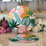 - Supla2li-7024-Gorsel1 - Realhomes  Realhomes Soyut Renkli Yaprak Motifli Dijital Baskılı Modern 2'li Yuvarlak Servis Altlığı - Supla Realhomes