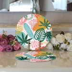 - Supla2li-7024-Gorsel3 - Realhomes  Realhomes Soyut Renkli Yaprak Motifli Dijital Baskılı Modern 2'li Yuvarlak Servis Altlığı - Supla Realhomes