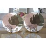 Realhomes Beyaz Zeminde Suluboya Devetabanı Yaprak Motifli Modern 2'li Yuvarlak Servis Altlığı - Supla Realhomes