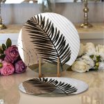 - Supla2li-7029-Gorsel1 - Realhomes Realhomes Beyaz Zemin Minimal Yaprak Desenli Dijital Baskılı Modern 2'li Yuvarlak Servis Altlığı - Supla Realhomes