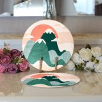 Realhomes Renkli Dağ Desenli Dijital Baskılı Modern 2'li Yuvarlak Servis Altlığı - Supla Realhomes