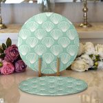 Realhomes Yeşil Zeminde Deniz Kabuğu Desenli Dijital Baskılı Modern 2'li Yuvarlak Servis Altlığı - Supla Realhomes