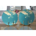 - Supla2li-7044-Gorsel2 - Realhomes Realhomes Turkuaz Zeminde Gold Detaylı Dijital Baskılı Modern 2'li Yuvarlak Servis Altlığı - Supla Realhomes