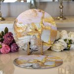 Realhomes Gold Detaylı Soyut Çizimli Dijital Baskılı Modern 2'li Yuvarlak Servis Altlığı - Supla Realhomes