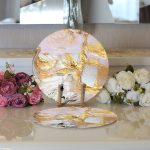 Realhomes Gold Detaylı Soyut Çizimli Dijital Baskılı Modern 2'li Yuvarlak Servis Altlığı - Supla Realhomes