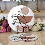 Realhomes Geometrik Desenli Yaprak Motifli Dijital Baskılı Modern 2'li Yuvarlak Servis Altlığı - Supla Realhomes