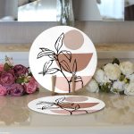 Realhomes Geometrik Desenli Yaprak Motifli Dijital Baskılı Modern 2'li Yuvarlak Servis Altlığı - Supla Realhomes