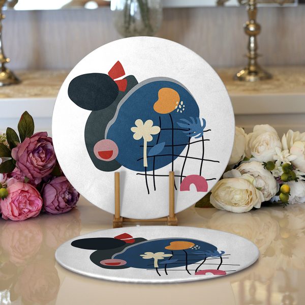 Realhomes Siyah Zemin Ogea Desenli Dijital Baskılı Modern 2'li Yuvarlak Servis Altlığı - Supla Realhomes