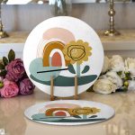 - Supla2li-7062-Gorsel1 - Realhomes  Realhomes Sanatsal Motifli Çiçek Detaylı Dijital Baskılı Modern 2'li Yuvarlak Servis Altlığı - Supla Realhomes