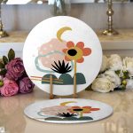 Realhomes Sanatsal Motifli Çiçek Detaylı Dijital Baskılı Modern 2'li Yuvarlak Servis Altlığı - Supla Realhomes